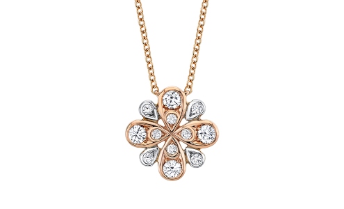 A stunning Harry Kotlar rose gold and diamond pendant necklace, available at Heller Jewelers.