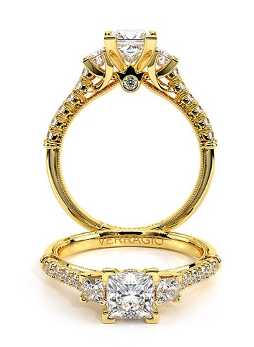 A yellow gold Verragio Renaissance engagement ring