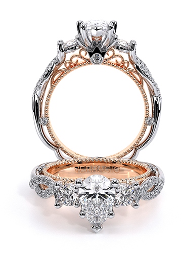 White and rose gold Verragio Venetian engagement ring