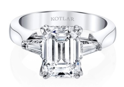 Three stone Harry Kotlar platinum diamond engagement ring