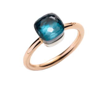 A Pomellato blue topaz ring, available at Heller Jewelers.