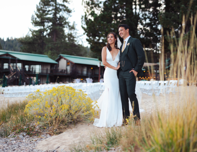 A couple enjoying a moment during their reception