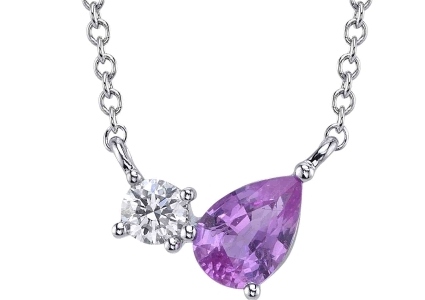 HJ Collection pear-shaped pink sapphire and round diamond necklace