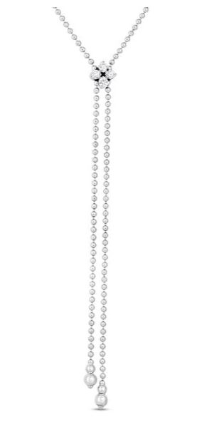 DIAMOND BLOSSOM LARIAT NECKLACE, WHITE GOLD AND