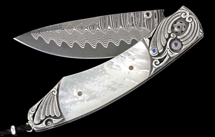 William Henry Mother of Pearl Copper Wave Damascus Pocket Knife